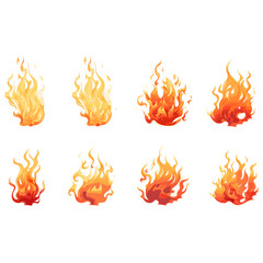 fire vector set isolated on white