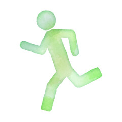 乗り物のアイコン　水彩画タッチ　人　走る　デザインアイコン　優しい　エコロジー　シンボル　スタンプ