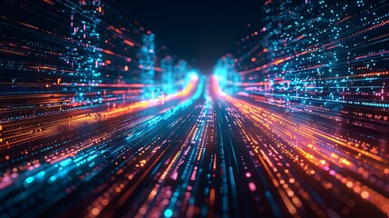 Abstract Background featuring Digital Data Transformation with Glowing Lines and Light Trails