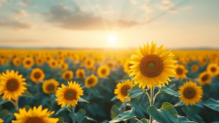 Fototapeta premium Sunflower Field at Sunrise