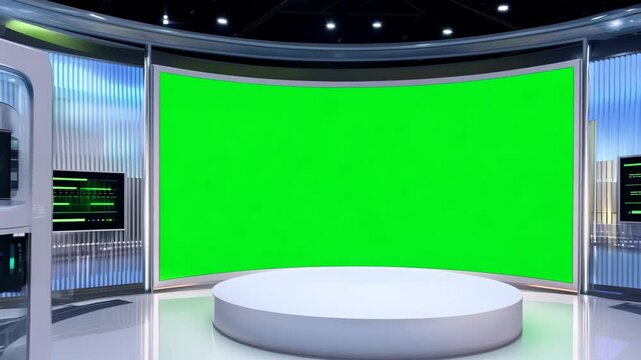 Modern Broadcast Studio with Green Screen