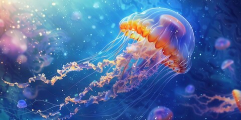 Obraz premium Serene underwater world. Jellyfish background concept