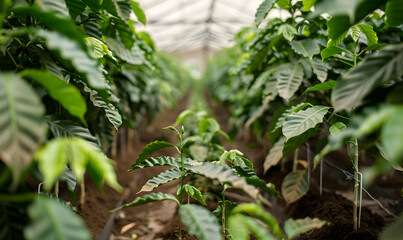 Fototapeta premium Pictures of coffee and coffee beans, coffee plants
