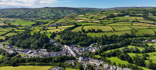 Panoramic aerial view of Cushendall Village on the Irish Sea Co Antrim Northern Ireland on a sunny...