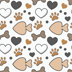 Fototapeta premium Cartoon Cat Paws Seamless Vector Pattern - Hand Drawn Animal Paws for Fabric & Wallpaper