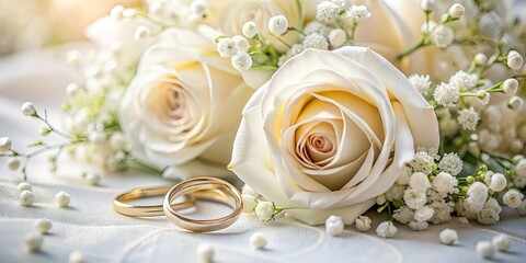 Intimate close-up of delicate white wedding flowers, soft focus, and blurred background, capturing the tender essence of a romantic union, pure love, and commitment.