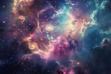 Naklejka premium Majestic Nebula: Expansive beauty in the tranquil realm of the cosmos, showcasing the grandeur and stillness of the astral world.