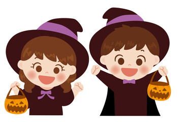 ハロウィンの仮装をしているこどもたちのイラスト