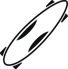 Simple longboard icon in black showing the deck and four wheels
