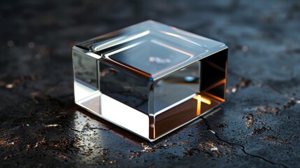 a small 3D plastic box, crystal clear glass material
