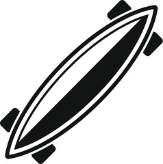 Black simple icon of a longboard skateboard for riding and performing tricks