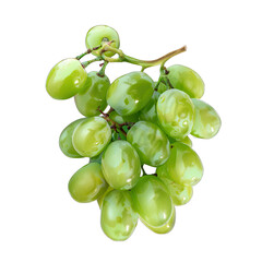  beautiful cluster of green grapes, adorned with dewdrops, set against a transparent background, emphasizing their vibrant color and juicy texture.