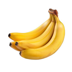 A fresh bunch of yellow bananas with subtle speckles, displayed on a transparent background to highlight their vibrant color and delicious appearance.