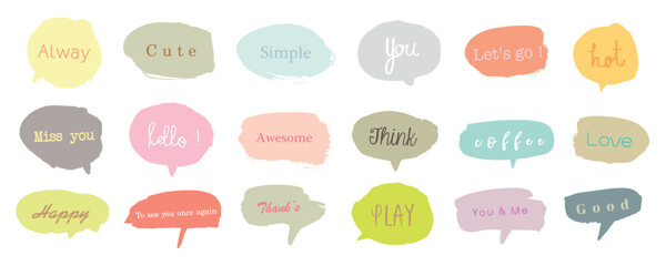 Cute vector speech bubble colorful set,Hand drawn set of speech bubbles with handwritten for book ,card, business, poster design. Vector illustration design for fashion fabrics,cute doodle