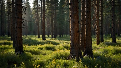 Obraz premium The scent of pine trees and wildflowers in Yellowstone's expansive forests ai_generated