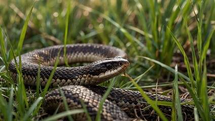 Obraz premium The zigzag pattern of a snake slithering through tall grass ai_generated