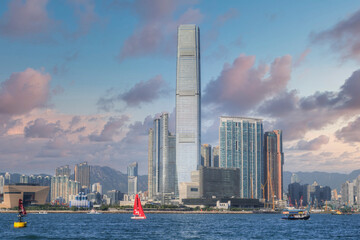 View of West Kowloon with its tall skyscrapers, Hong Kong