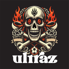 Fototapeta premium skull logo design in the style of ultras hooligans football supporters