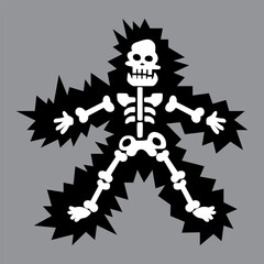 A funny human skeleton had an electric shock or lightning strike. fun skull sticker illustration.
