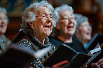 Elderly choir members singing with joy and enthusiasm