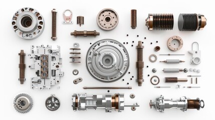 Electric motor parts and structure isolated on white background