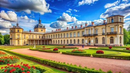 Obraz premium Historic Tsar palace in Gatchina, Russia with ornate architecture and lush gardens, Tsar, palace, Gatchina, Russia