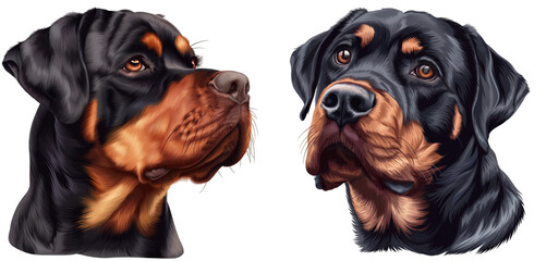 Obraz premium Pet Dog Rottweiler Head Illustration for Pet and Canine-Themed Designs. PNG Clipart Cutouts.
