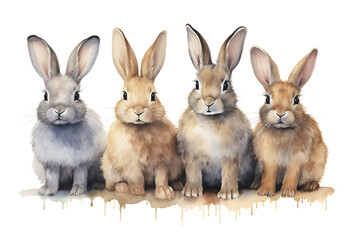 Fototapeta premium Adorable Rabbits in Watercolor On PNG Background