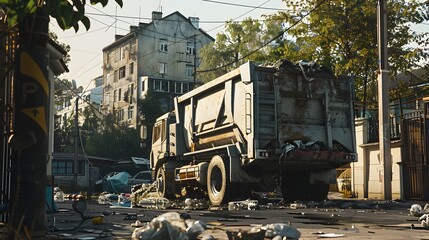 Obraz premium Garbage truck outdoor. 