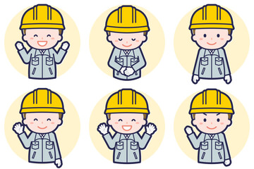 男性工事作業員のポーズセット_02