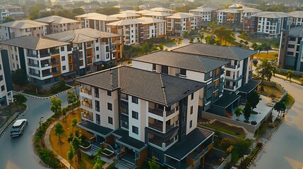 Fototapeta premium affordable housing development a residential area to provide affordable housing for low and moderateincome families composed of blocks of apartments built efficiently and economically : Generative AI