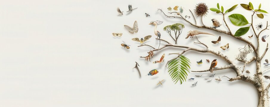 Evolutionary tree highlighting biological diversity in flora and fauna, evolutionary, diverse species