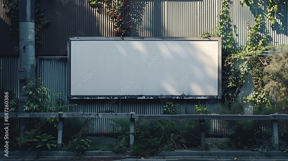 Aufkleber Advertisement blank long horizontal billboard with copy space for commercial info fixed on urban fence front view : Generative AI