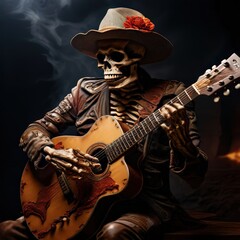 Obraz premium an ai generated image, pirate skeleton playing guitar