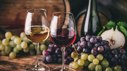 Fototapeta premium a glass of wine, a bottle of wine and grapes. Wine day