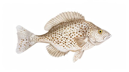 Naklejka premium A flounder depicted with delicate watercolor spots isolate on white background