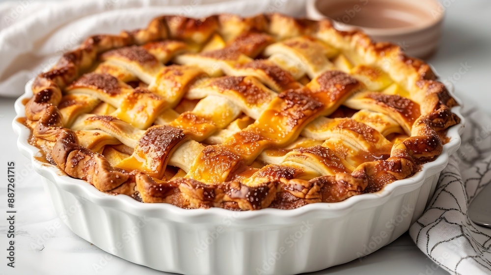 Aufkleber baking dish with raw apple pie isolated on white : generative ai