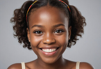 Portrait view of a regular happy smiling Republic of the Congo girl, ultra realistic, candid, social media, avatar image, plain solid background