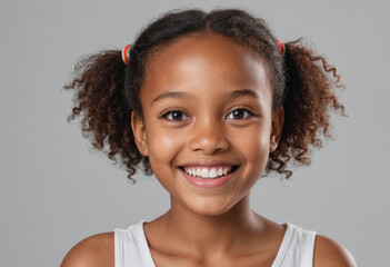 Portrait view of a regular happy smiling Madagascar girl, ultra realistic, candid, social media, avatar image, plain solid background