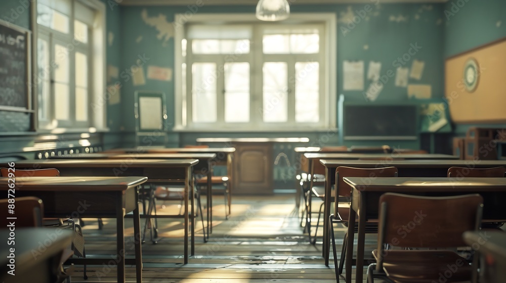 Poster empty classroom retro style : generative ai