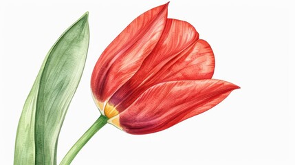 A tulip with vibrant watercolor petals isolate on white background