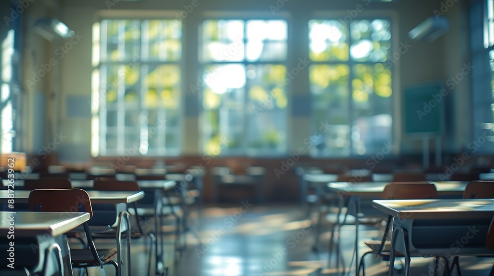 Poster blur image of empty classroom : generative ai