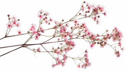 Fototapeta premium Pink flowers on a branch isolated on white background. Floral background.