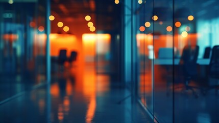 Fototapeta premium at night beautiful Abstract blurred office interior room blurry working space with defocused effect : Generative AI