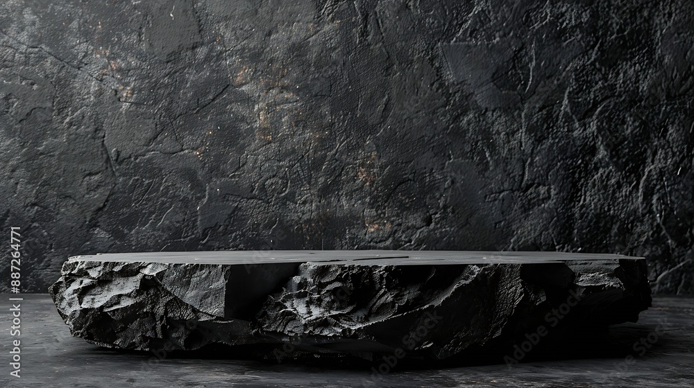 Poster rock stone podium background stand black scene display product with material dark gray wall room stu
