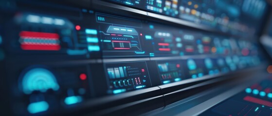 Fototapeta premium Demand response strategies are visualized and adjusted through a holographic control center, futuristic with hologram, with copy space