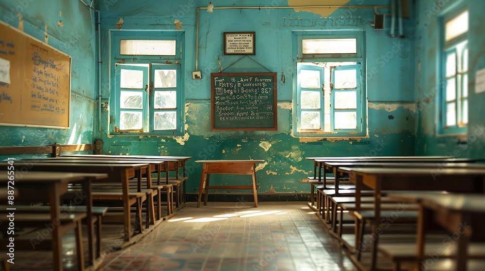 Poster Empty classroom of a primary school from India : Generative AI