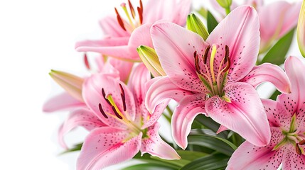 Fototapeta premium Pink lily flower bouquet isolated on white background for card and decoration : Generative AI