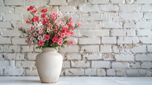 Tipuana Tipu also called Rosewood Floral Arrangement in front of white brick wall : Generative AI