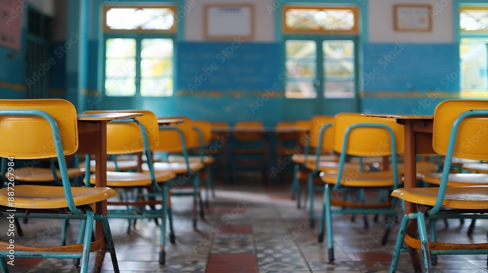 Aufkleber classroom desks lined up ready to start classes at a school in brazil : generative ai